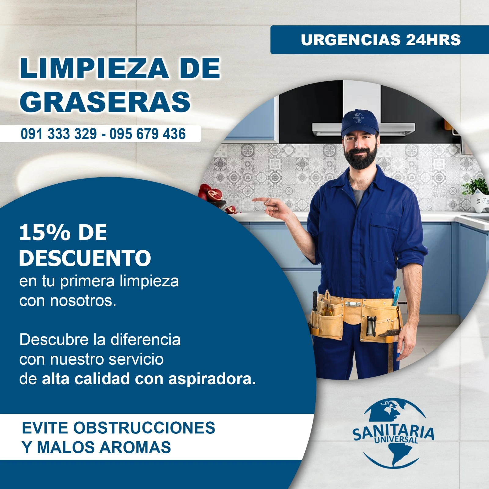 Aprovecha nuestra oferta especial! Obtén un 15% de descuento en la limpieza de graseras en Sanitaria Universal. Resuelve tus problemas sanitarios al mejor precio.